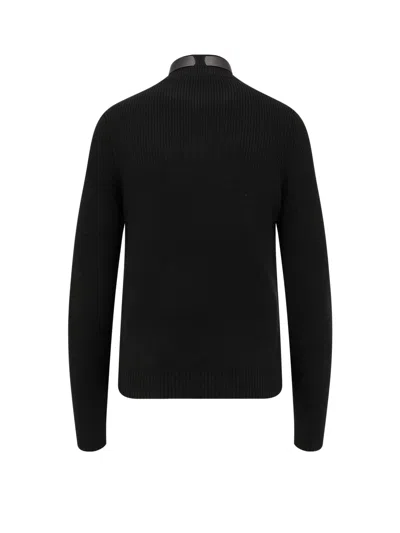 Elisabetta Franchi Ribbed Leather-trimmed Turtleneck Sweater In Black