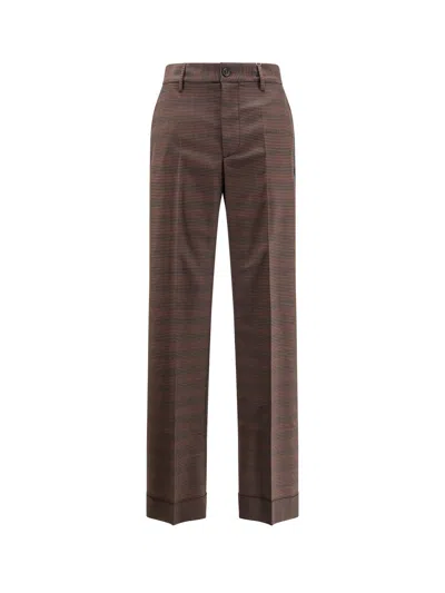 Mm6 Maison Margiela Wool Blend Trousers With Raw-cut Edges In Brown