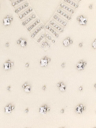 Pinko White Rhinestone Knitted Vest In Neutral