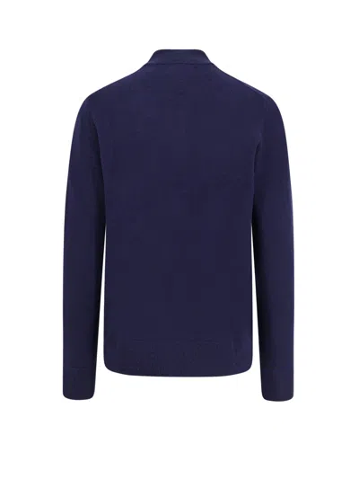 Polo Ralph Lauren Blue Cardigan With High Neck And Pony Embroidery On The Front In Blue