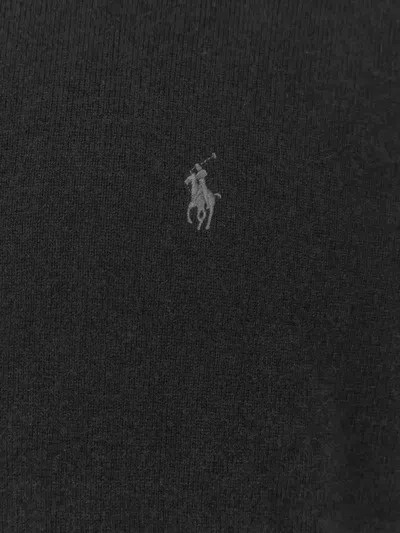 Polo Ralph Lauren Black Cardigan With High Neck And Pony Embroidery On The Front In Wool Man In Black
