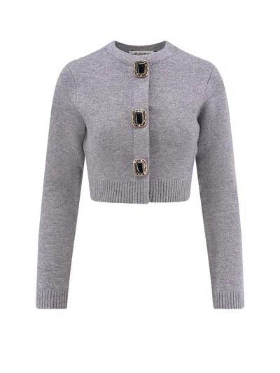 Self-portrait Jewelled-button Wool Cardigan In Gray