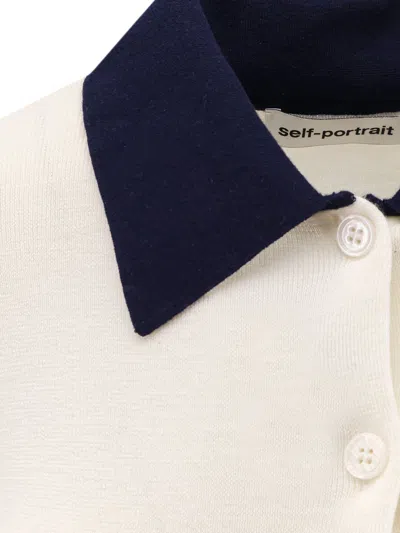 Self-portrait Button-front Cream Merino Wool Cardigan With Contrasting Collar