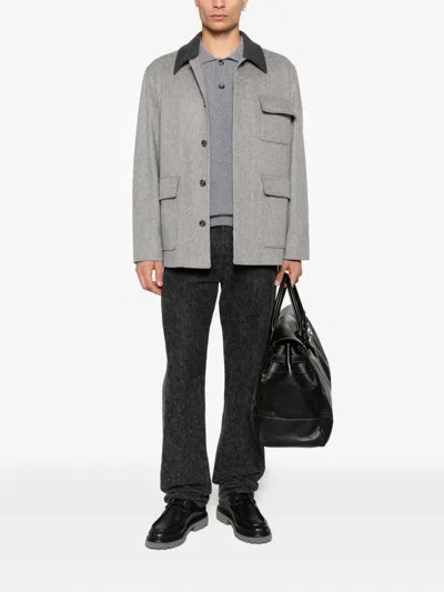 Lardini Wool Shirt Jacket With Contrasting Collar
