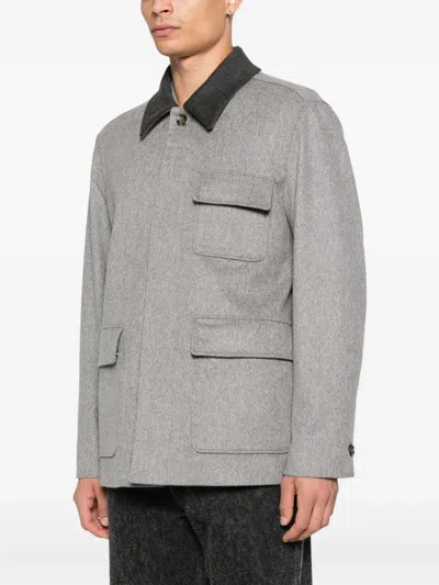 Lardini Wool Shirt Jacket With Contrasting Collar