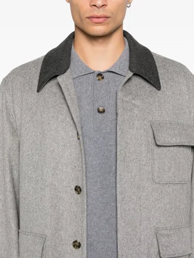 Lardini Wool Shirt Jacket With Contrasting Collar