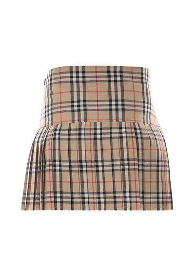 Burberry Pleated Wool Skirt In Archive Beige In Multi