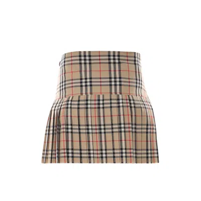 Burberry Pleated Wool Skirt In Archive Beige In Multi