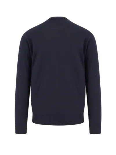 Fendi Wool Sweater With Ff Metal Logo In Blue
