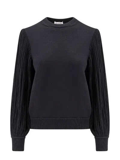 Alaïa Wool Sweater With Fringes Detail In Black