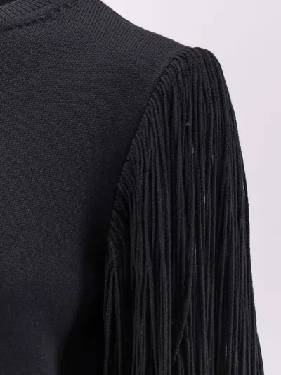 Alaïa Wool Sweater With Fringes Detail In Black