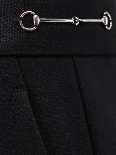 Gucci Wool Trouser With Horsebit Metal Detail In Black