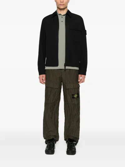 Stone Island Zipper Jacket With Chest Pocket In Black