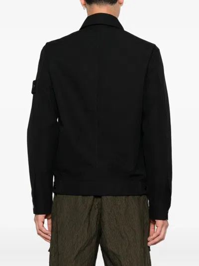 Stone Island Zipper Jacket With Chest Pocket In Black