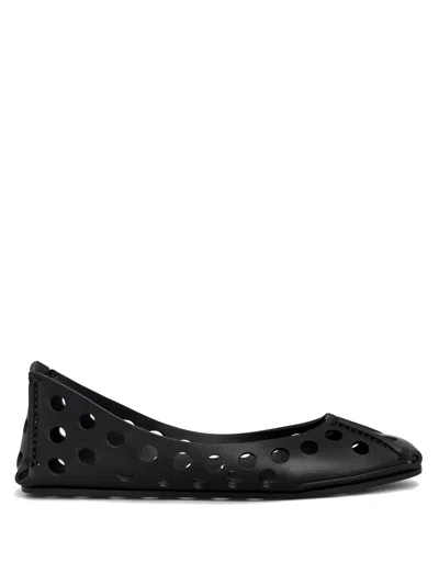 Alaïa Perforated Leather Ballerina Flats With Square Front Detail In Black