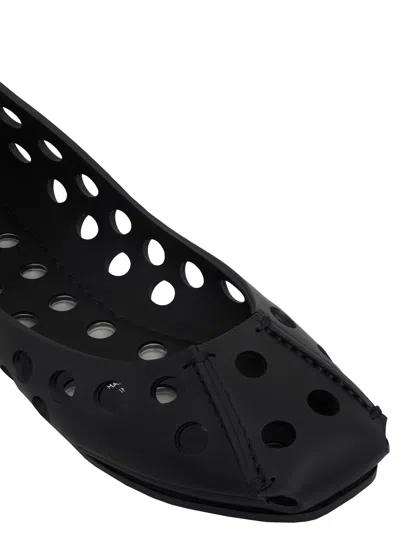 Alaïa Perforated Leather Ballerina Flats With Square Front Detail In Black