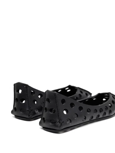 Alaïa Perforated Leather Ballerina Flats With Square Front Detail In Black
