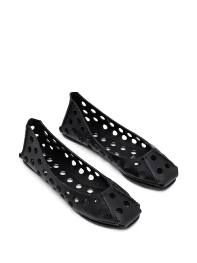 Alaïa Perforated Leather Ballerina Flats With Square Front Detail In Black