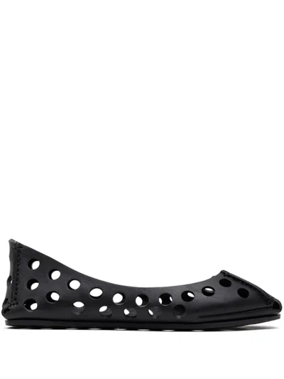 Alaïa Perforated Leather Ballerina Flats With Square Front Detail In Black
