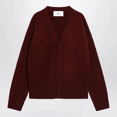 Ami Alexandre Mattiussi Ami Paris Cardigan Ami De Coeur Cherry Color In Wool And Cashmere Men In Red