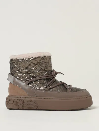 Pinko Bottes Matelassées À Logo Love Birds In Gray