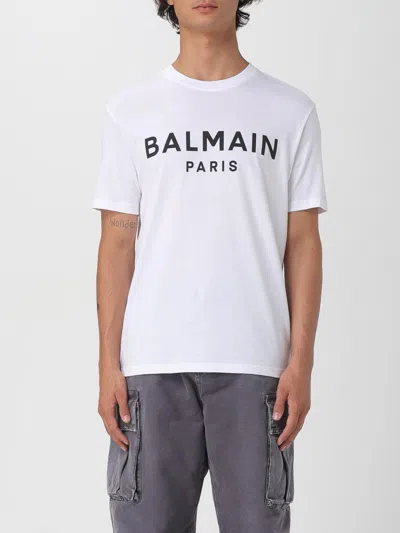 Balmain White Crewneck T-shirt With Contrasting Logo Lettering Print In Cotton In White