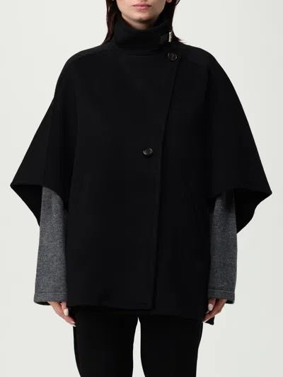 Max Mara Relaxed Black Cashmere Coat With High Collar And Wide Sleeves In Black