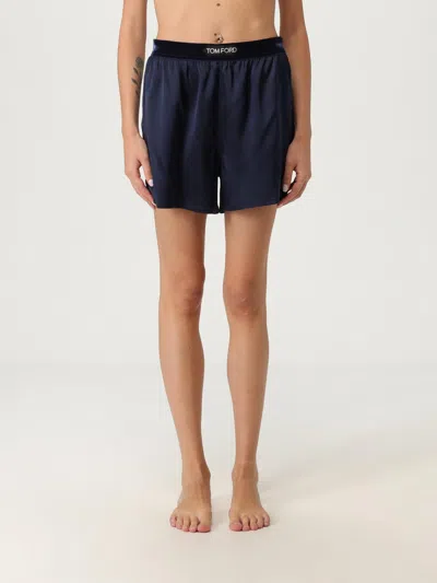 Tom Ford Shorts In Stretch Silk Satin In Blue