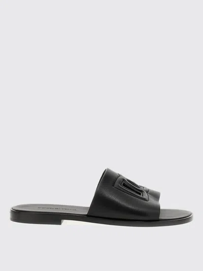 Dolce & Gabbana Black Sandals With Dg Logo Cut-out In Leather Man In Black