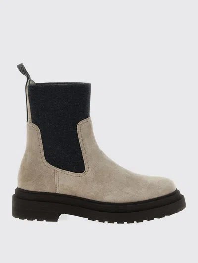 Brunello Cucinelli Loop Detail Ankle Boots With Chunky Sole In Neutral