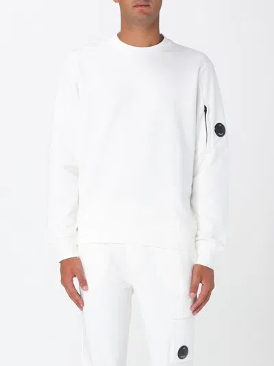 C.p. Company Diagonal Raised Fleece Crewneck Lens Sweatshirt In White
