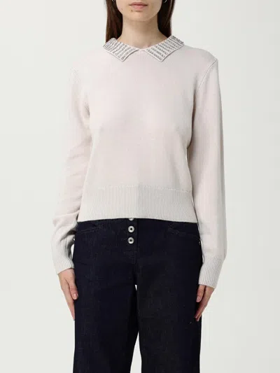 Pinko Ventotene Polo Sweater With Jeweled Appliqués In Neutral