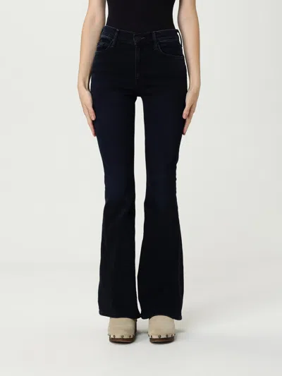 Mother The Weekender' Black Flared Jeans With Branded Button In Stretch Cotton Denim In Blue
