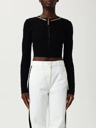 Elisabetta Franchi Diamond Knit Cardigan With Black Jewel Detail In Black