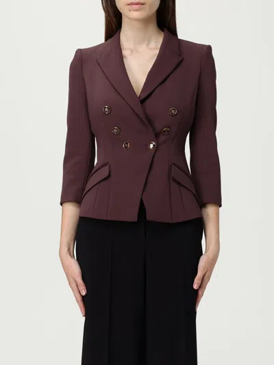 Elisabetta Franchi Structured Double-breasted Jacket Gold Buttons In Burgundy