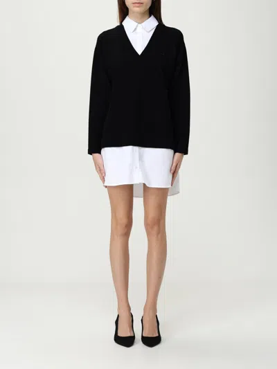 Elisabetta Franchi Dress With Contrast Collar And V-neckline In Black