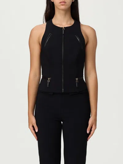 Elisabetta Franchi Double Crepe Top With Black Zip Details In Black