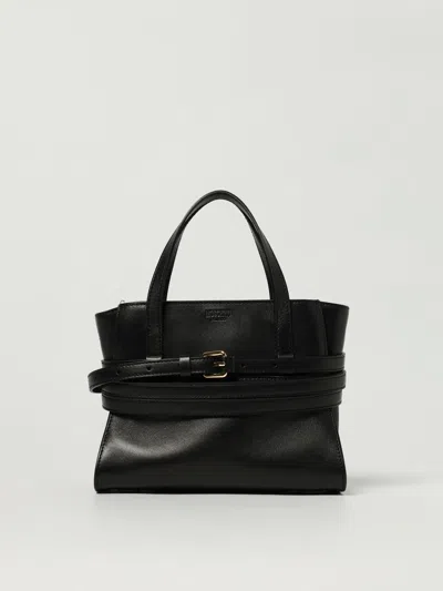 Moschino Logo Embossed Tie Me Handbag In Black