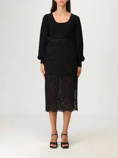 Twinset Robe Midi En Maille Et Dentelle In Black