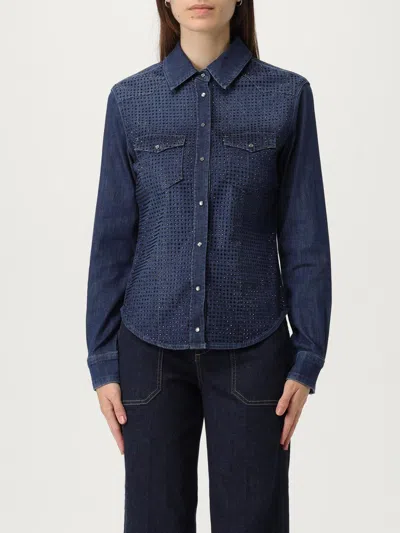 Liu •jo Denim Shirt With Crystals And Studs In Blue