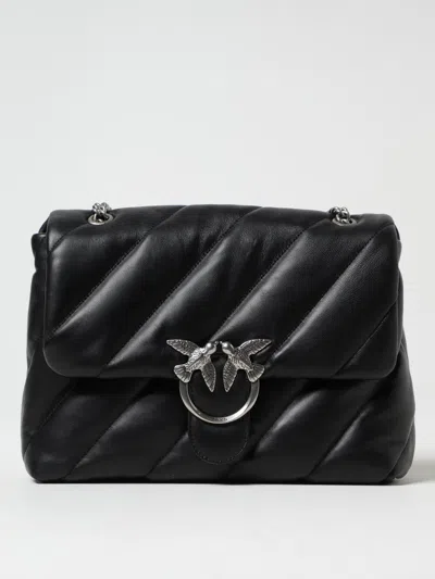 Pinko Big Love Puff Maxi Black/old Silver Bag In Black