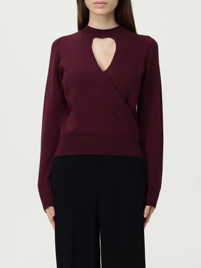 Twinset Twin-set Burgundy Knit Sweater With Keyhole Neck And Ribbed Hem In Purple