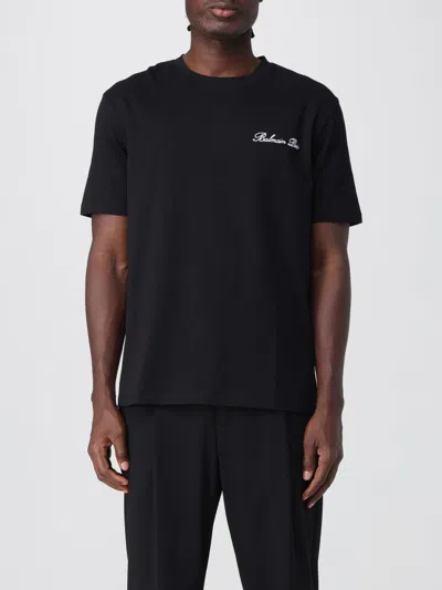 Balmain Black Cotton T-shirt In Blue