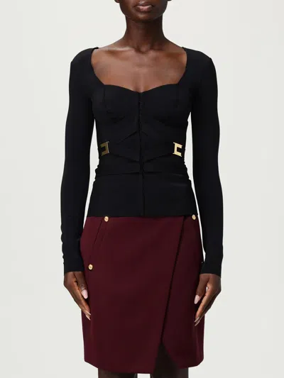 Elisabetta Franchi Sheer Panel Wide Neckline Jacket In Black