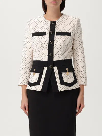 Elisabetta Franchi Geometric-pattern Button Double-crepe Jacket In White