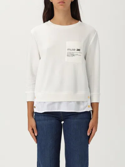 Elisabetta Franchi Fleece Top With Details In Poplin Fabric In White