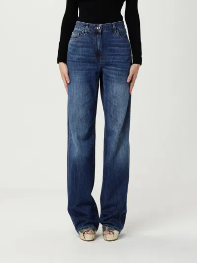 Elisabetta Franchi Blue Jeans With Logo Patch On The Rear And Logo Embroidery On The Rear In Denim Woman In Blue