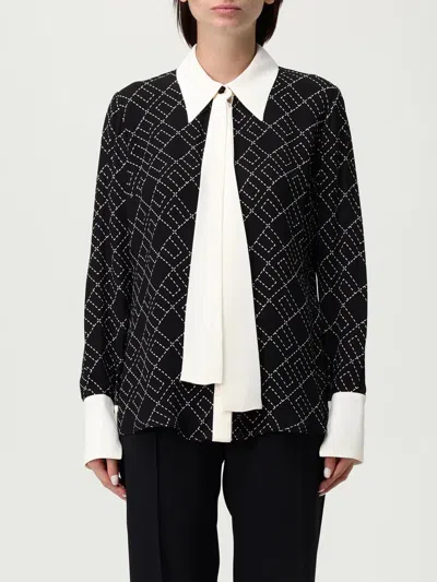 Elisabetta Franchi Georgette Shirt With Two-tone Print Black/milk In Black