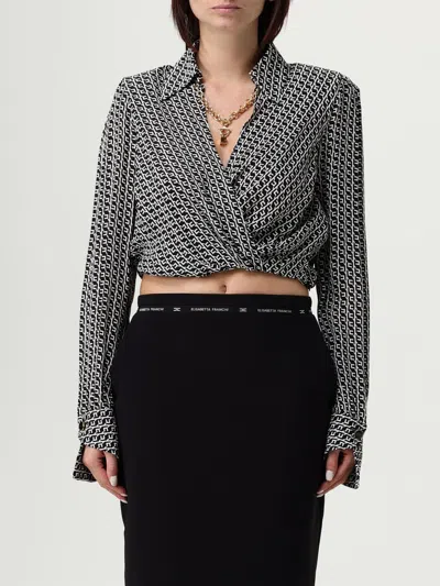 Elisabetta Franchi Cropped Wrap Front Shirt With Neckline Detail In Black