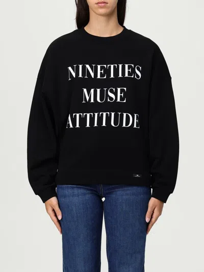 Elisabetta Franchi Oversized Sweatshirt With Bold 'nineties Muse Attitude' Print In Black